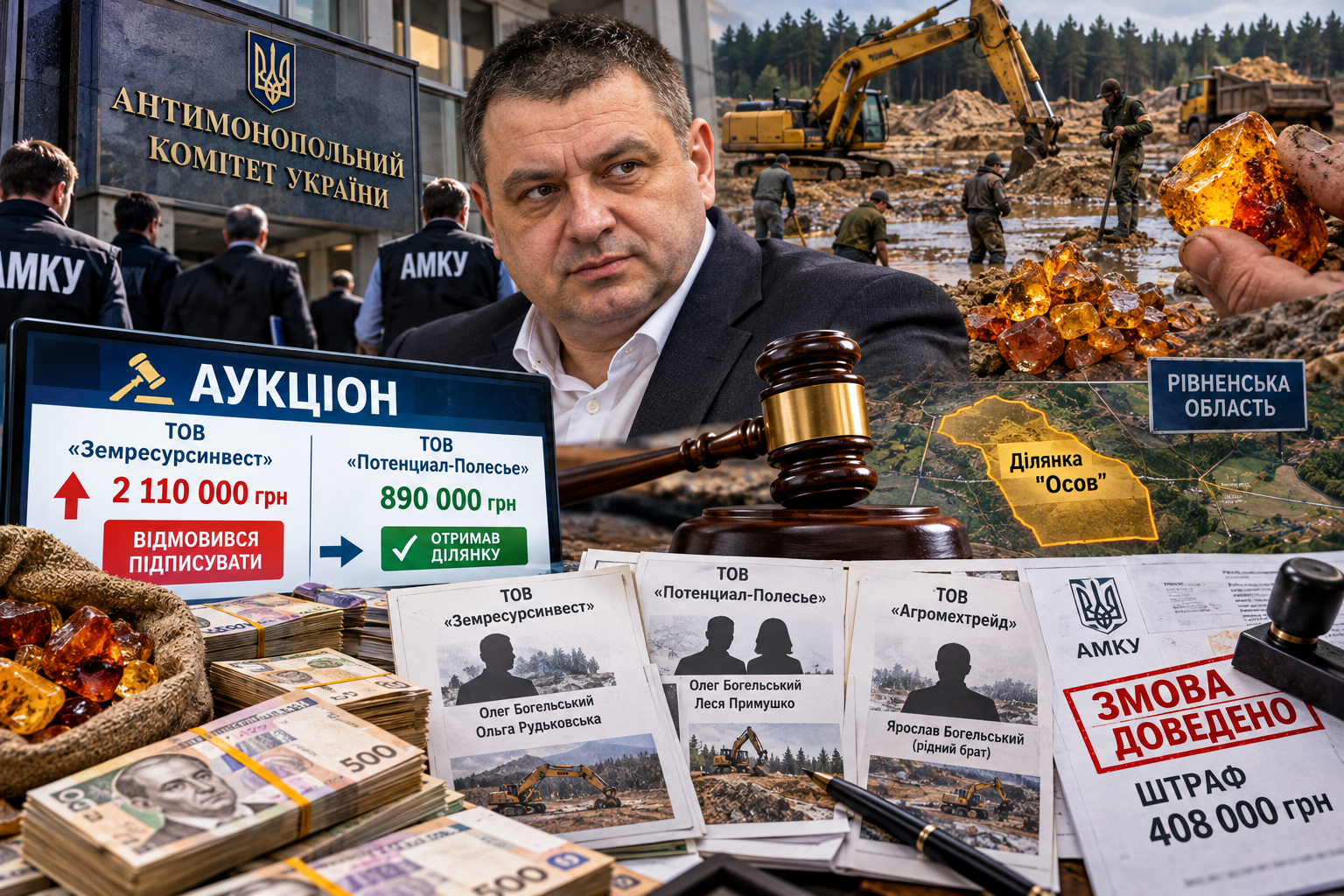 Бурштинова мафія під прикриттям АМКУ: як ділки на чолі з Олегом Богельським вимивають мільйони з держбюджету через штучні аукціонні зговори